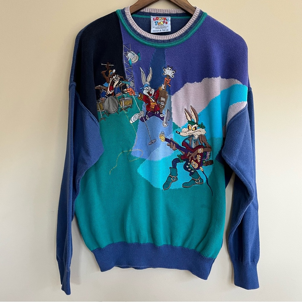Vintage Looney Tunes Limited Edition Sweater Bugs Bunny Wile E Coyote Band L - Picture 2 of 9
